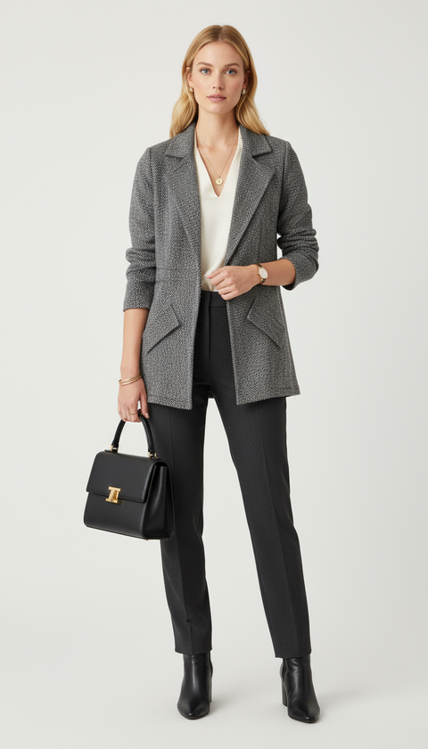 Beli bağlama detaylı siyah beyaz ceket