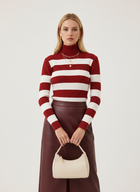 Kırmızı beyaz çizgili kazak