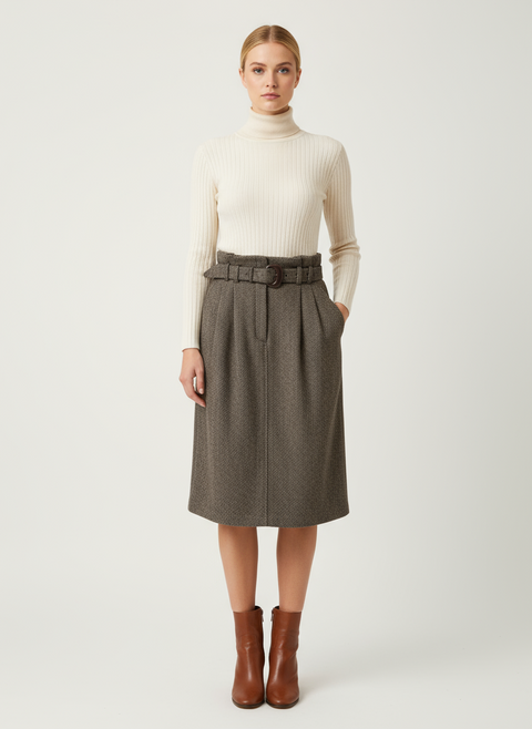 Kemer detaylı kahverengi etek