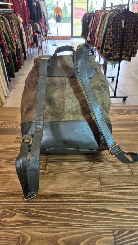 Haki süet-deri sırt çanta