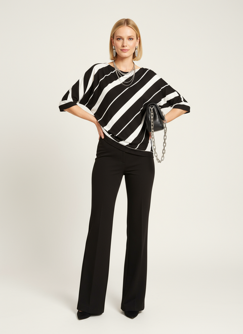 Çizgili siyah beyaz bluz