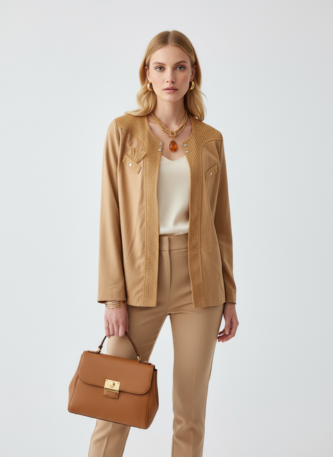 Cep detaylı hardal sarısı ceket