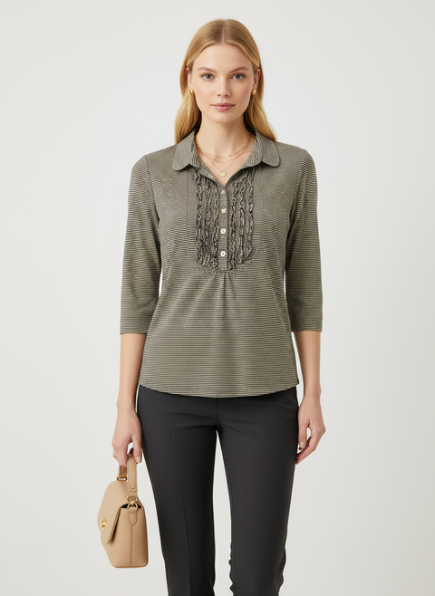 Çizgili kahverengi bluz