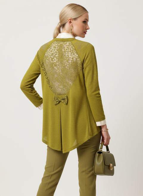 Yeşil dantel detaylı hırka