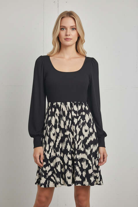 siyah beyaz desen elbise