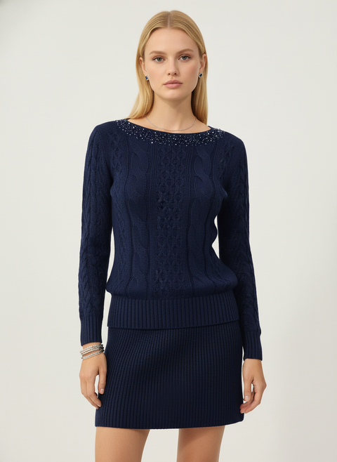 Lacivert fitilli kazak