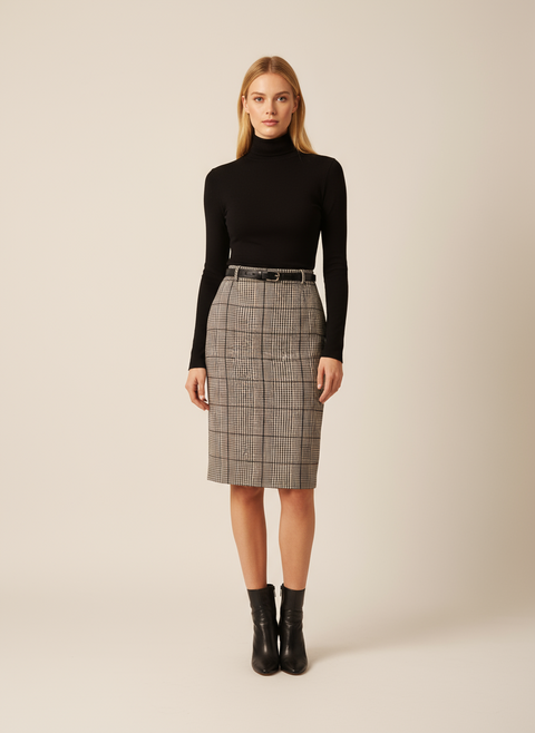 Ekose desenli gri etek