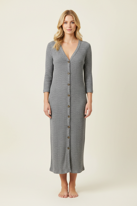 düğmeli gri elbise