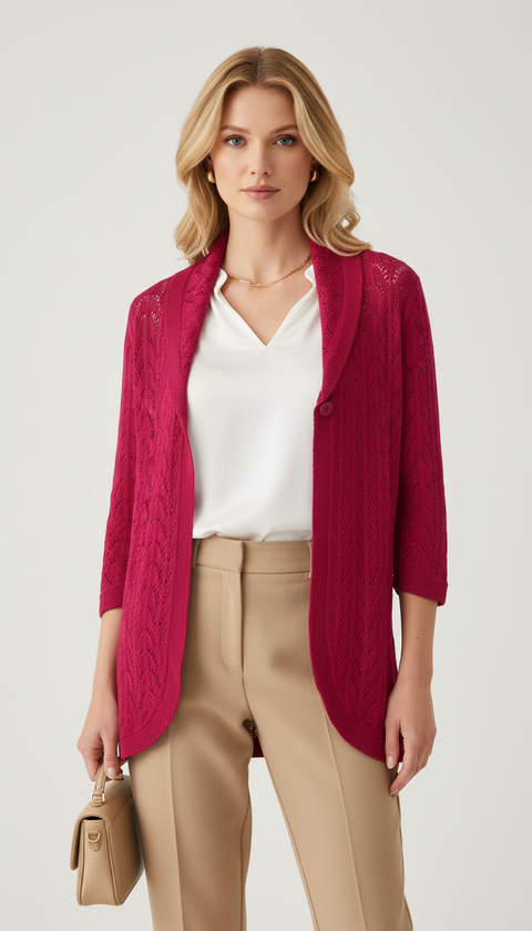 Kırmızı delik desen hırka