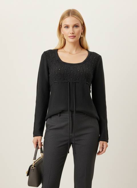 Delikli triko gri kazak