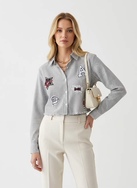 Çizgili baskı detaylı gömlek