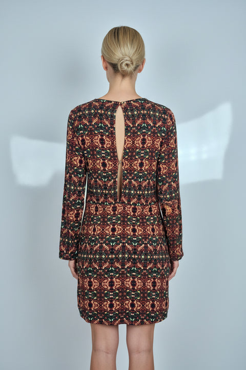 karışık desen sırt detaylı elbise