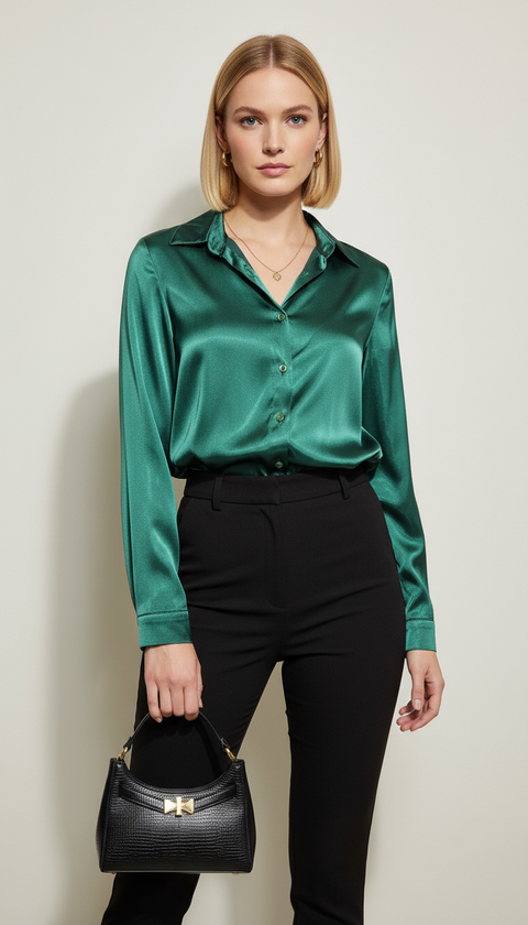 Saten yeşil gömlek