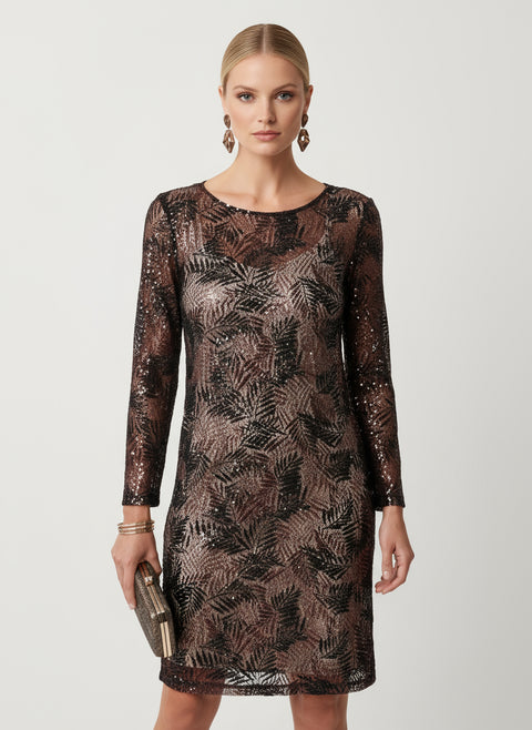 Yaprak desenli transparan elbise