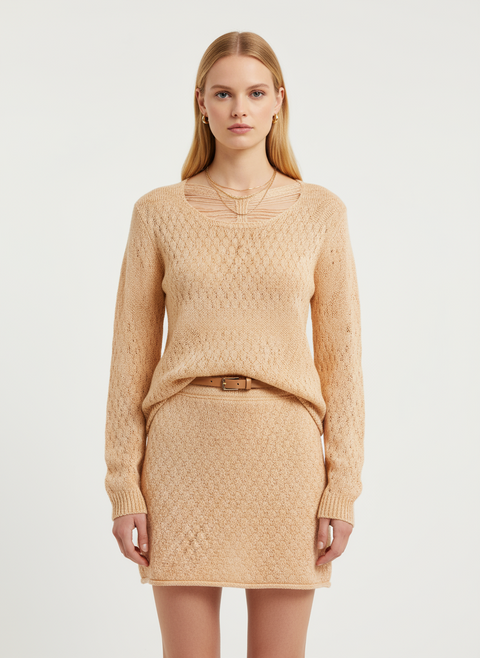 Pudra sim örgülü arkası detaylı kazak