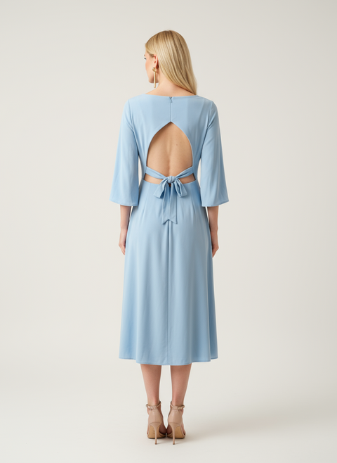 Mavi arkası baglama detaylı elbise
