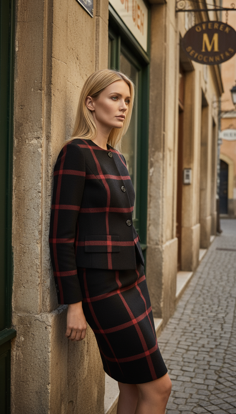 Kırmızı siyah ekose kalem etek