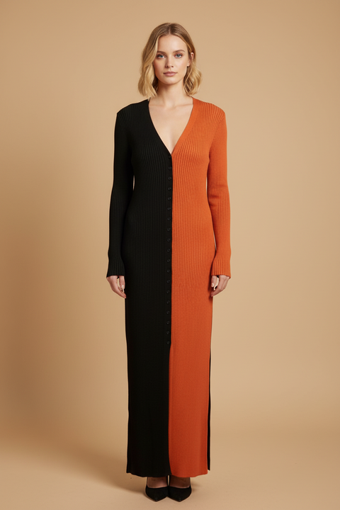 siyah turuncu triko elbise