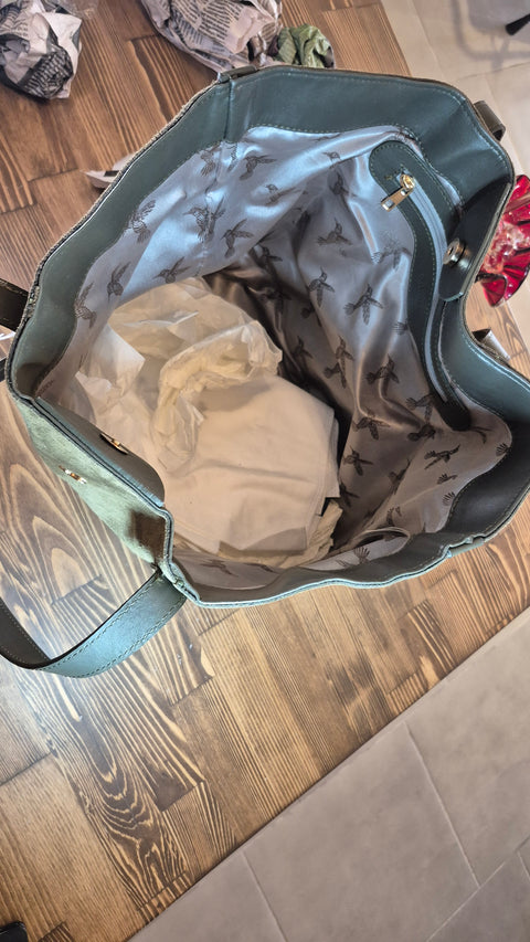 Haki süet-deri omuz çanta