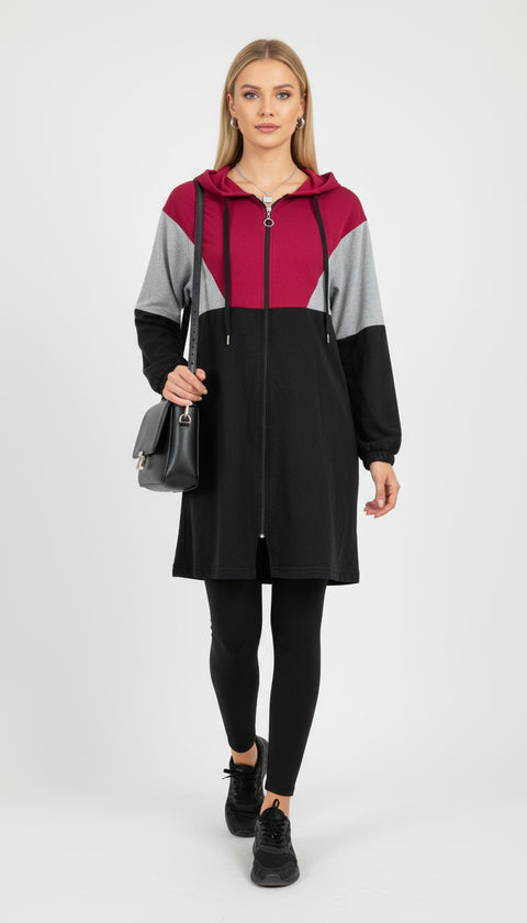 Renk bloklu kapüşonlu ceket