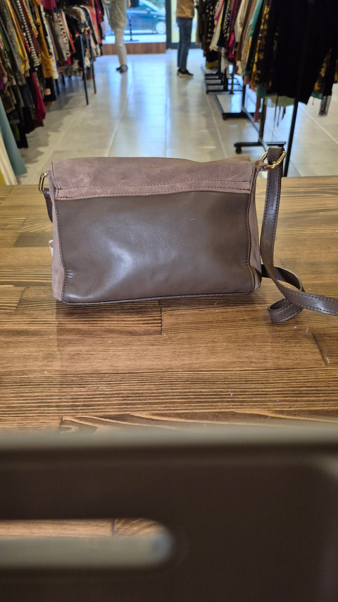 Vizon renk süet-deri çapraz çanta