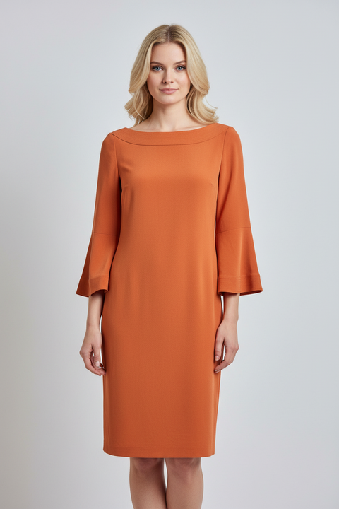yaka detaylı turuncu elbise