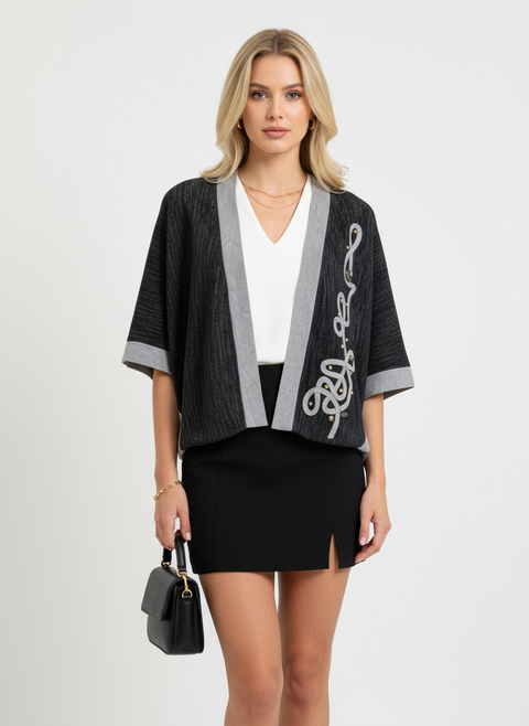 Zımba detaylı füme gri kısa hırka