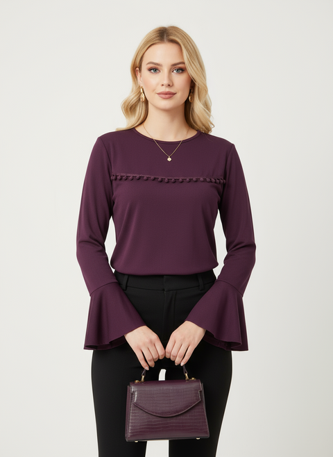 Önü ve kolları detaylı mor bluz