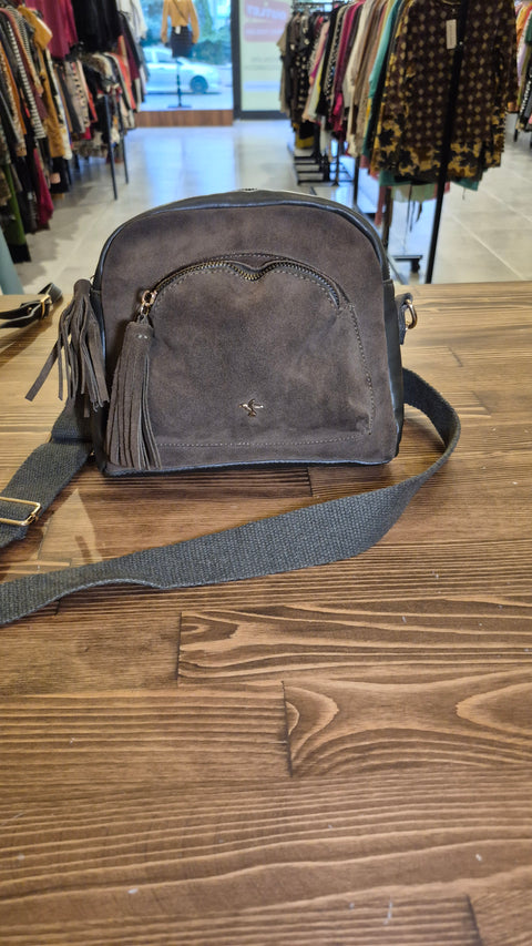 Haki süet-deri çapraz çanta