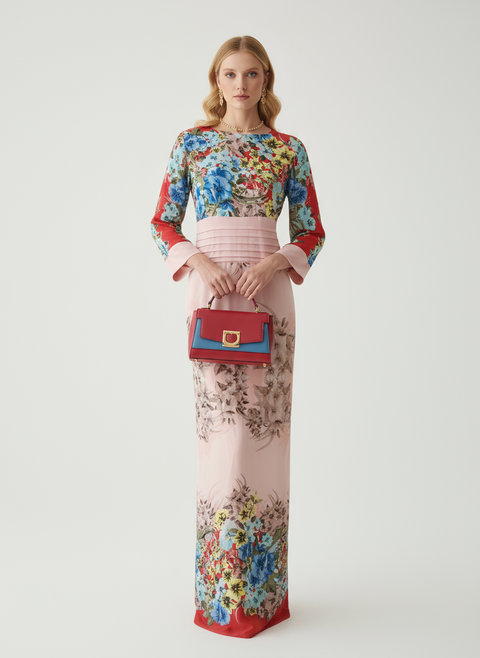 Şifon çiçek desenli uzun elbise