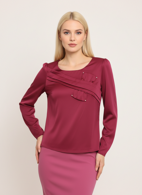 önü şerit ve kurdela detaylı bordo bluz