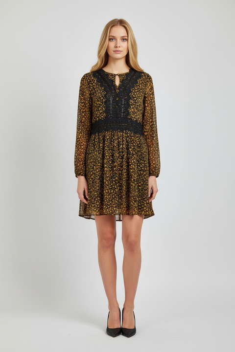 dantel detaylı çiçekli elbise