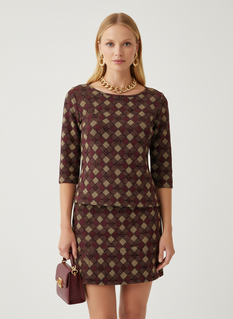 Gold sim detaylı baklava desen bluz