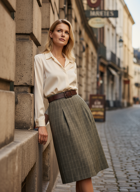 Yırtmaç detaylı yeşil ekose etek