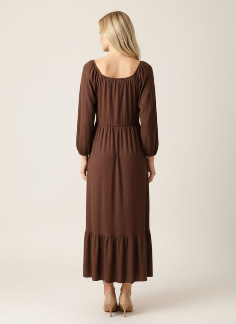 fitilli kahverengi elbise