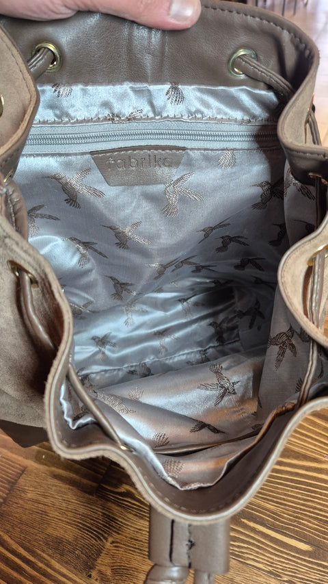 Vizon süet-deri sırt çanta