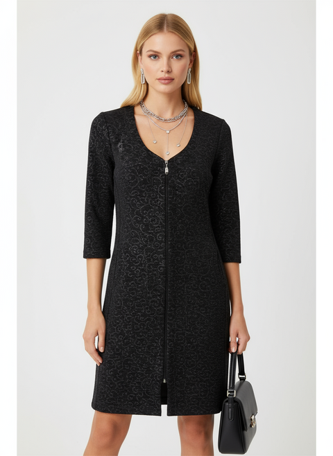 Kahverengi kendinden desenli elbise