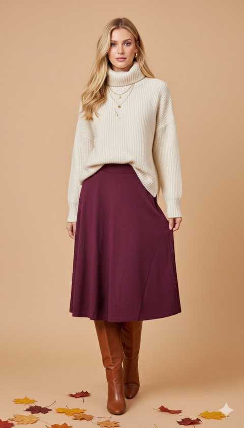 Bordo çelik örgü midi boy etek