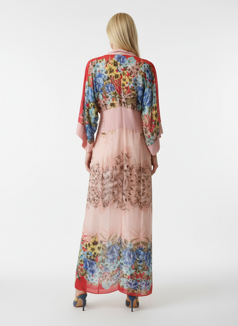Şifon çiçek desenli uzun elbise