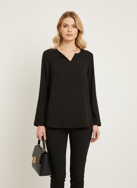 Siyah v yaka şifon bluz
