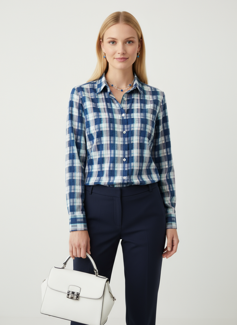 Lacivert ekose detaylı gömlek