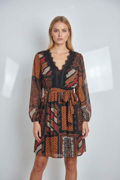 renkli karışık desen elbise