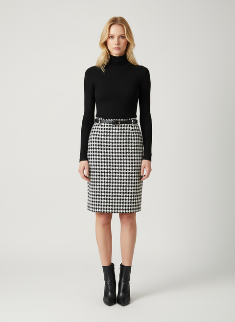 Kazayağı desen kalem fermuarlı etek