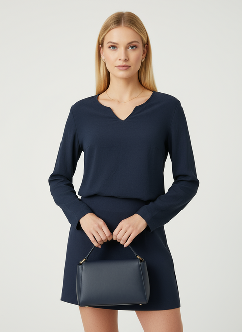 v yaka basic lacivert bluz