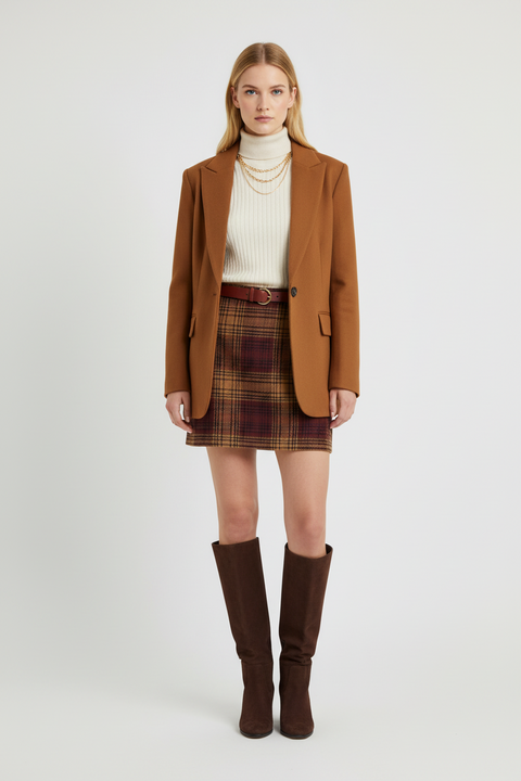 Bordo kahve ekose etek