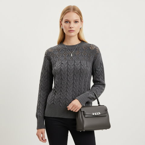 Gri delikli triko Kazak