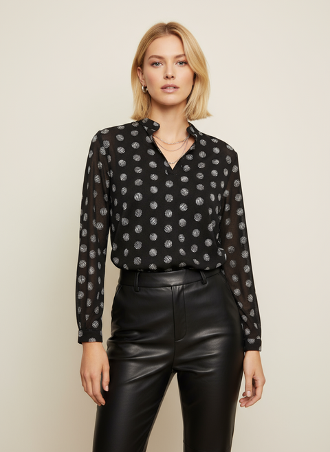 Pul detaylı tül bluz