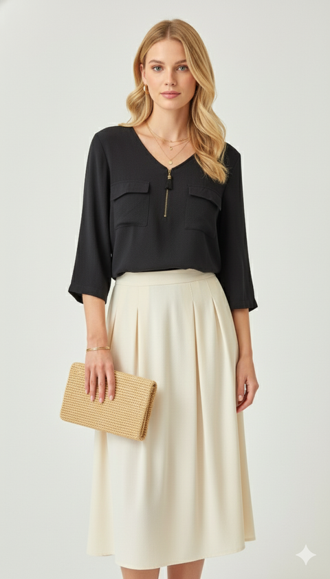 Siyah Çift cepli bluz