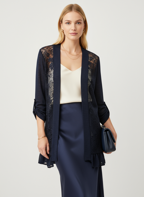 Lacivert dantelli hırka