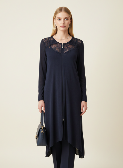 Lacivert tül detaylı hırka